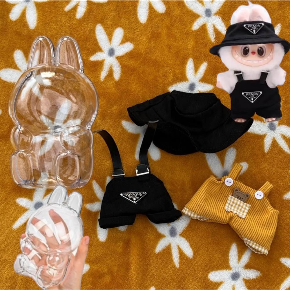 Labubu Clear Case & Outfit Clothing PPADA Set + Overalls NWOT Gifts Accesories